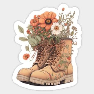 Flowers Growing From Combat Boots V2 Sticker